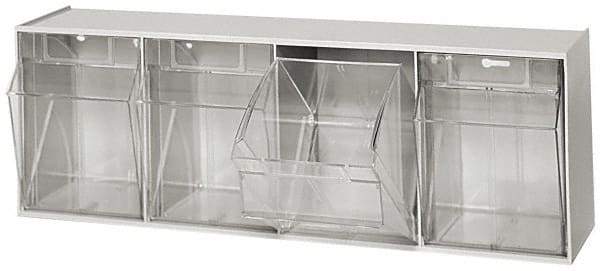 Quantum Storage - 23-5/8" Wide x 8-1/8" High x 6-5/8" Deep, Small Parts Tip Out Stacking Bin Organizer - Polystyrene Frame, 4 Compartments, 5-5/8" Wide x 7-1/2" High x 5" Deep Bin - Exact Tool & Supply