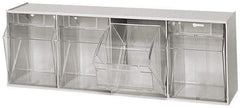 Quantum Storage - 23-5/8" Wide x 8-1/8" High x 6-5/8" Deep, Small Parts Tip Out Stacking Bin Organizer - Polystyrene Frame, 4 Compartments, 5-5/8" Wide x 7-1/2" High x 5" Deep Bin - Exact Tool & Supply