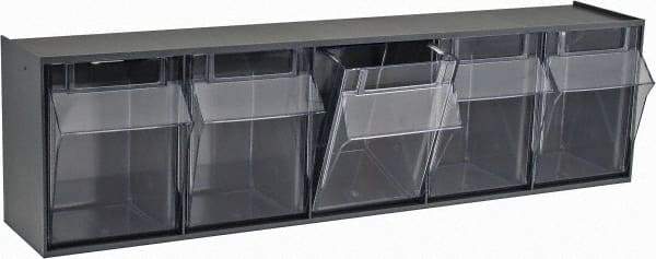 Quantum Storage - 23-5/8" Wide x 6-1/2" High x 5-1/4" Deep, Small Parts Tip Out Stacking Bin Organizer - Polystyrene Frame, 5 Compartments, 4-1/4" Wide x 5-3/4" High x 3-3/4" Deep Bin - Exact Tool & Supply