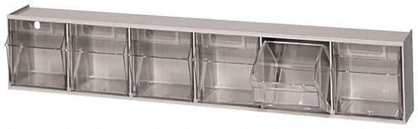 Quantum Storage - 23-5/8" Wide x 4-1/2" High x 3-5/8" Deep, Small Parts Tip Out Stacking Bin Organizer - Polystyrene Frame, 6 Compartments, 3-1/2" Wide x 3-3/4" High x 2-5/8" Deep Bin - Exact Tool & Supply
