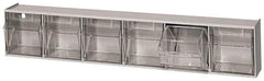 Quantum Storage - 23-5/8" Wide x 4-1/2" High x 3-5/8" Deep, Small Parts Tip Out Stacking Bin Organizer - Polystyrene Frame, 6 Compartments, 3-1/2" Wide x 3-3/4" High x 2-5/8" Deep Bin - Exact Tool & Supply