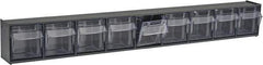 Quantum Storage - 23-5/8" Wide x 3-1/8" High x 2-1/2" Deep, Small Parts Tip Out Stacking Bin Organizer - Polystyrene Frame, 9 Compartments, 2-3/16" Wide x 2-1/2" High x 1-3/4" Deep Bin - Exact Tool & Supply