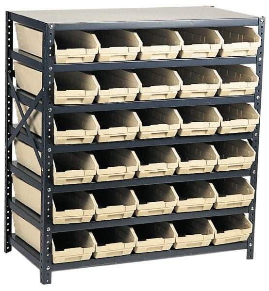 Quantum Storage - 2,100 Lb Capacity, 12" Deep x 36" Wide x 39" High, Steel Floor Rack - 1 Side, 30 Black Polyethylene/Polypropylene Bins - Exact Tool & Supply