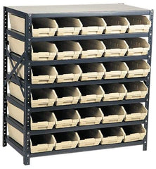 Quantum Storage - 2,100 Lb Capacity, 12" Deep x 36" Wide x 39" High, Steel Floor Rack - 1 Side, 30 Black Polyethylene/Polypropylene Bins - Exact Tool & Supply