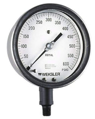 Weksler Instruments - 4-1/2" Dial, 1/4 Thread, 0-60 Scale Range, Pressure Gauge - Lower Connection, Rear Flange Connection Mount, Accurate to 0.5% of Scale - Exact Tool & Supply