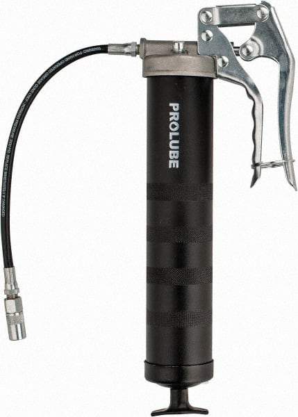 PRO-LUBE - 5,000 Max psi, Flexible Pistol Grease Gun - 14 oz (Cartridge) Capacity, 1/8 Thread Outlet, 40 Strokes per 0.07 oz, Bulk, Cartridge & Suction Fill, Includes 4 Jaw Coupler with Ball Check - Exact Tool & Supply