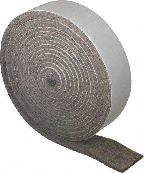 Made in USA - 1/8 Inch Thick x 1 Inch Wide x 10 Ft. Long, Felt Stripping - Gray, Adhesive Backing - Exact Tool & Supply