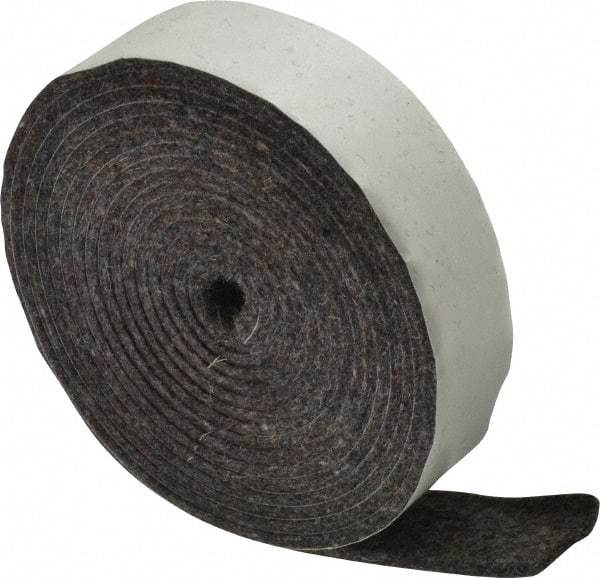 Made in USA - 1/8 Inch Thick x 1 Inch Wide x 10 Ft. Long, Felt Stripping - Gray, Adhesive Backing - Exact Tool & Supply