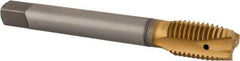 OSG - M16x2.00 Metric Coarse, 3 Flute, TiN Finish, Vanadium High Speed Steel Spiral Point Tap - Plug Chamfer, Right Hand Thread, 110mm OAL, 1-13/16" Thread Length, 0.48" Shank Diam, 6H Class of Fit - Exact Tool & Supply
