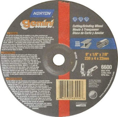 Norton - 24 Grit, 9" Wheel Diam, 1/8" Wheel Thickness, 7/8" Arbor Hole, Type 27 Depressed Center Wheel - Aluminum Oxide, 6,600 Max RPM, Compatible with Angle Grinder - Exact Tool & Supply