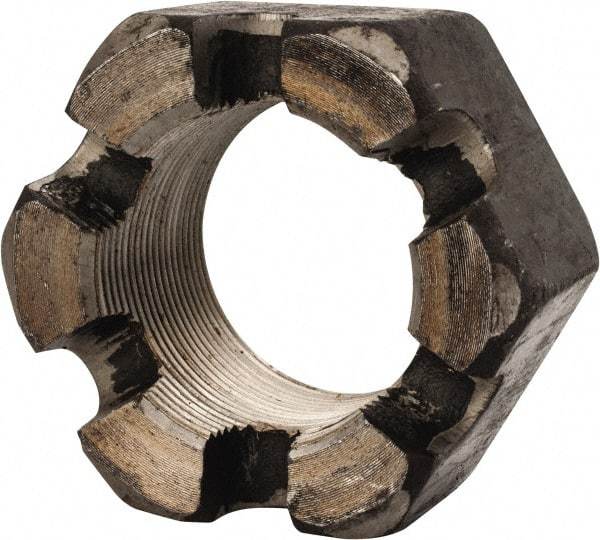 Value Collection - 2-12 UNF Grade 2 Steel Slotted Locknut - 3" Width Across Flats, 1-23/32" High, Uncoated - Exact Tool & Supply