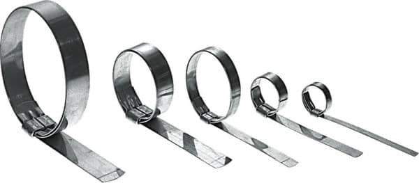 IDEAL TRIDON - 5" ID, Grade 201, Stainless Steel Preformed J-Type Clamp - 3/4" Wide x 0.03" Thick - Exact Tool & Supply