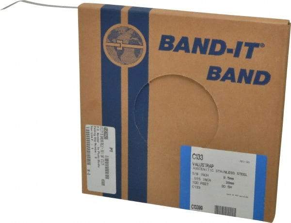 Made in USA - Grade 200 to 300, Stainless Steel Banding Strap Roll - 3/8" Wide x 0.015" Thick - Exact Tool & Supply