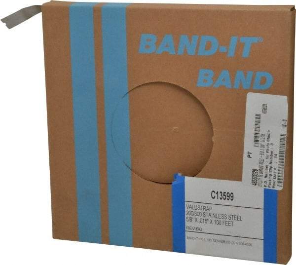 Made in USA - Grade 200 to 300, Stainless Steel Banding Strap Roll - 5/8" Wide x 0.015" Thick - Exact Tool & Supply