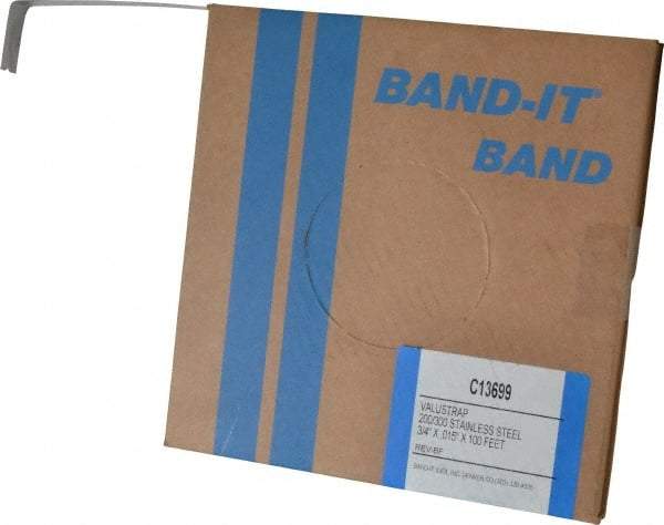 Made in USA - Grade 200 to 300, Stainless Steel Banding Strap Roll - 3/4" Wide x 0.015" Thick - Exact Tool & Supply