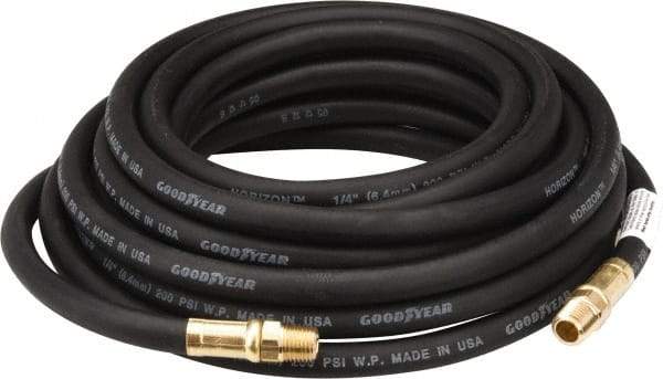 Continental ContiTech - 1/4" ID x 1/2" OD 25' Long Multipurpose Air Hose - MNPT x MNPT Ends, 200 Working psi, -40 to 190°F, 1/4" Fitting, Black - Exact Tool & Supply