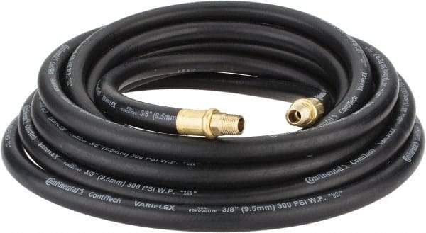 Continental ContiTech - 3/8" ID x 0.688" OD 25' Long Oil Resistant Air Hose - MNPT x MNPT Ends, 300 Working psi, -20 to 190°F, 1/4" Fitting, Black - Exact Tool & Supply