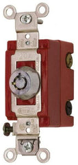 Hubbell Wiring Device-Kellems - 120 to 277 VAC, 20 Amp at 125 Volt, 23 Amp at 250 Volt, DPDT, 6 Tumbler Barrel Key Switch - Clip and Screw Terminal, 7/8 Inch Mount Hole Diameter, On-Off Sequence - Exact Tool & Supply
