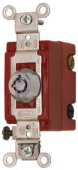 Hubbell Wiring Device-Kellems - 120 to 277 VAC, 20 Amp at 125 Volt, 22 Amp at 250 Volt, SPDT, 6 Tumbler Barrel Key Switch - Clip and Screw Terminal, 7/8 Inch Mount Hole Diameter, On-Off Sequence - Exact Tool & Supply