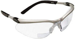 3M - +2.5, Clear Lenses, Scratch Resistant, Framed Magnifying Safety Glasses - UV Protection, Adjustable Temples, Silver/Black Plastic Frame, ANSI Z87.1-2010 - Exact Tool & Supply