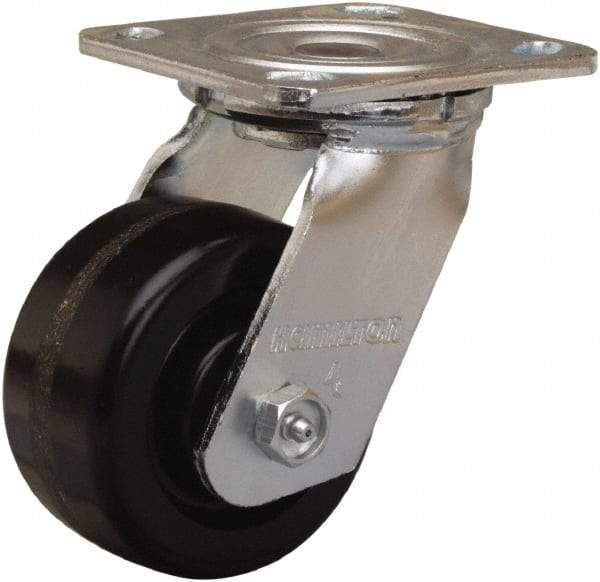 Hamilton - 4" Diam x 2" Wide x 5-5/8" OAH Top Plate Mount Swivel Caster - Phenolic, 800 Lb Capacity, Straight Roller Bearing, 4 x 4-1/2" Plate - Exact Tool & Supply