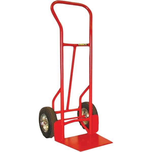 Wesco Industrial Products - 900 Lb Capacity 53" OAH Hand Truck - 13 x 17-1/2" Base Plate, Swept Back, Continuous Handle, Steel, Solid Rubber Wheels - Exact Tool & Supply