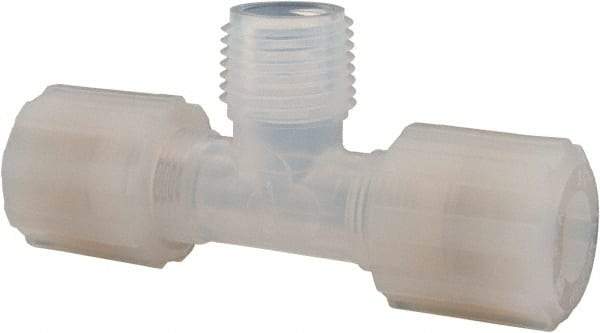 NewAge Industries - 1/2" Tube OD, PFA PTFE Plastic Compression Tube Male Branch Tee - 1/2 NPT Pipe, 500°F Max, 1/2 Thread - Exact Tool & Supply