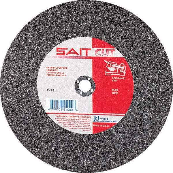 Sait - 10" 36 Grit Aluminum Oxide Cutoff Wheel - 1/8" Thick, 5/8" Arbor, 6,100 Max RPM, Use with Stationary Tools - Exact Tool & Supply
