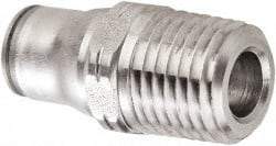 Legris - 8mm Outside Diam, 3/8 BSPT, Stainless Steel Push-to-Connect Male Connector - 435 Max psi, Tube to Male BSPT Connection, FKM O-Ring - Exact Tool & Supply