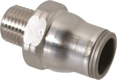 Legris - 1/2" Outside Diam, 1/4 NPT, Stainless Steel Push-to-Connect Male Connector - 435 Max psi, Tube to Male NPT Connection, FKM O-Ring - Exact Tool & Supply