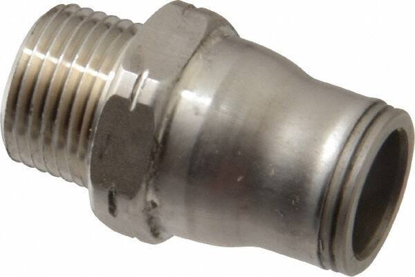 Legris - 1/2" Outside Diam, 3/8 NPT, Stainless Steel Push-to-Connect Male Connector - 435 Max psi, Tube to Male NPT Connection, FKM O-Ring - Exact Tool & Supply