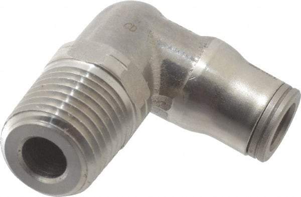 Legris - 1/4" Outside Diam, 1/4 NPT, Stainless Steel Push-to-Connect Male Elbow - 290 Max psi, Tube to Male NPT Connection, FKM O-Ring - Exact Tool & Supply