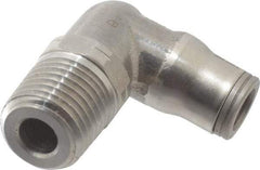 Legris - 1/4" Outside Diam, 1/4 NPT, Stainless Steel Push-to-Connect Male Elbow - 290 Max psi, Tube to Male NPT Connection, FKM O-Ring - Exact Tool & Supply