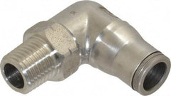 Legris - 3/8" Outside Diam, 1/4 NPT, Stainless Steel Push-to-Connect Male Elbow - 435 Max psi, Tube to Male NPT Connection, FKM O-Ring - Exact Tool & Supply