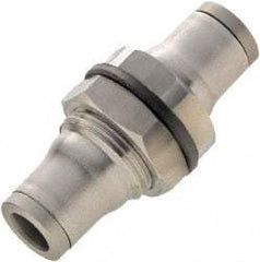 Legris - 5/32" Outside Diam, Stainless Steel Push-to-Connect Bulkhead Union - 435 Max psi, FKM O-Ring, Tube to Tube - Exact Tool & Supply