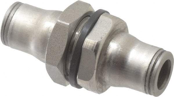 Legris - 1/4" Outside Diam, Stainless Steel Push-to-Connect Bulkhead Union - 435 Max psi, FKM O-Ring, Tube to Tube - Exact Tool & Supply