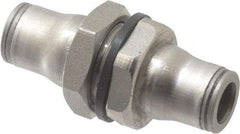 Legris - 1/4" Outside Diam, Stainless Steel Push-to-Connect Bulkhead Union - 435 Max psi, FKM O-Ring, Tube to Tube - Exact Tool & Supply
