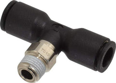 Legris - 5/16" OD, 1/8 NPT, Nylon/Nickel Plated Brass Push-to-Connect Male Branch Tee - 290 Max psi - Exact Tool & Supply