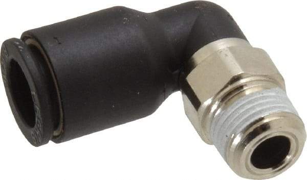 Legris - 5/16" OD, 1/8 NPT, Nylon/Nickel Plated Brass Push-to-Connect Male Elbow - 290 Max psi - Exact Tool & Supply