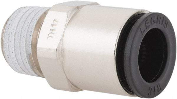 Legris - 3/8" Outside Diam, 1/4 NPT, Nickel Plated Brass Push-to-Connect Tube Male Connector - 290 Max psi - Exact Tool & Supply