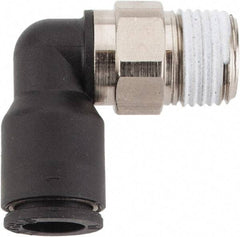 Legris - 1/4" OD, 1/8 NPT, Nylon/Nickel Plated Brass Push-to-Connect Male Elbow - 290 Max psi - Exact Tool & Supply
