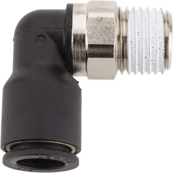 Legris - 3/8" OD, 1/4 NPT, Nylon/Nickel Plated Brass Push-to-Connect Male Elbow - 290 Max psi - Exact Tool & Supply