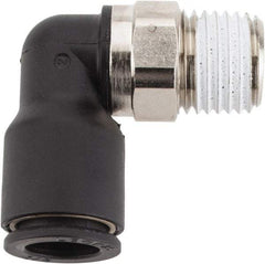 Legris - 3/8" OD, 1/4 NPT, Nylon/Nickel Plated Brass Push-to-Connect Male Elbow - 290 Max psi - Exact Tool & Supply