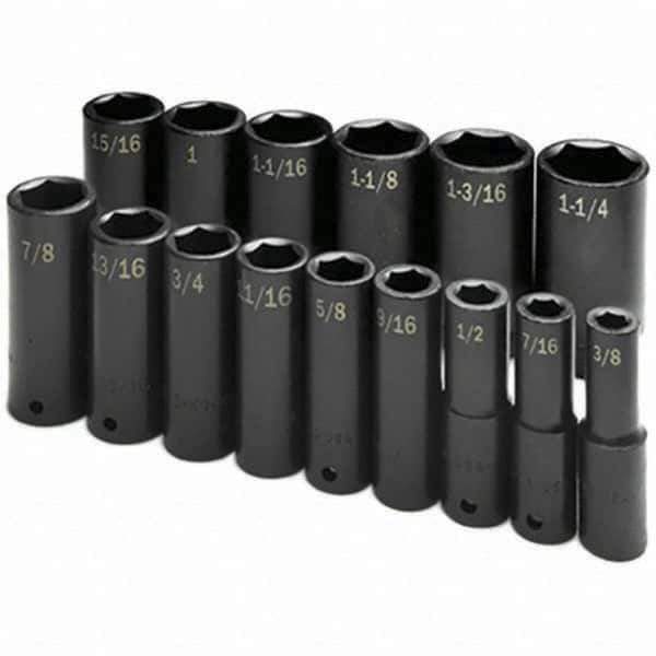 SK - 1/2" Drive Deep Impact Socket Set - 3/8 to 1-1/4", Inch Measurement Standard - Exact Tool & Supply
