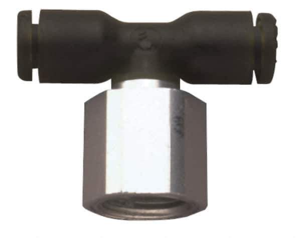 Legris - 5/32" OD, 1/4 NPT, Nylon/Nickel Plated Brass Push-to-Connect Female Branch Tee - 290 Max psi - Exact Tool & Supply