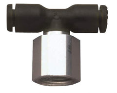 Legris - 5/32" OD, 1/4 NPT, Nylon/Nickel Plated Brass Push-to-Connect Female Branch Tee - 290 Max psi - Exact Tool & Supply