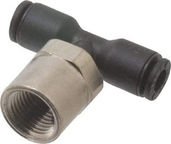 Legris - 5/32" OD, 1/8 NPT, Nylon/Nickel Plated Brass Push-to-Connect Female Branch Tee - 290 Max psi - Exact Tool & Supply
