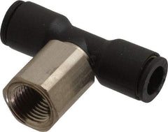 Legris - 1/4" OD, 1/8 NPT, Nylon/Nickel Plated Brass Push-to-Connect Female Branch Tee - 290 Max psi - Exact Tool & Supply