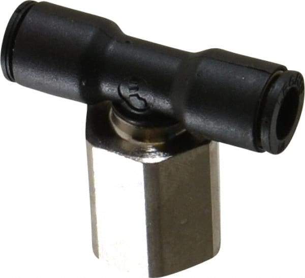 Legris - 1/4" OD, 1/4 NPT, Nylon/Nickel Plated Brass Push-to-Connect Female Branch Tee - 290 Max psi - Exact Tool & Supply