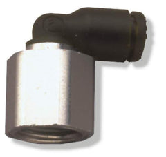 Legris - 5/16" OD, 1/8 NPT, Nylon/Nickel Plated Brass Push-to-Connect Female Elbow - 290 Max psi - Exact Tool & Supply